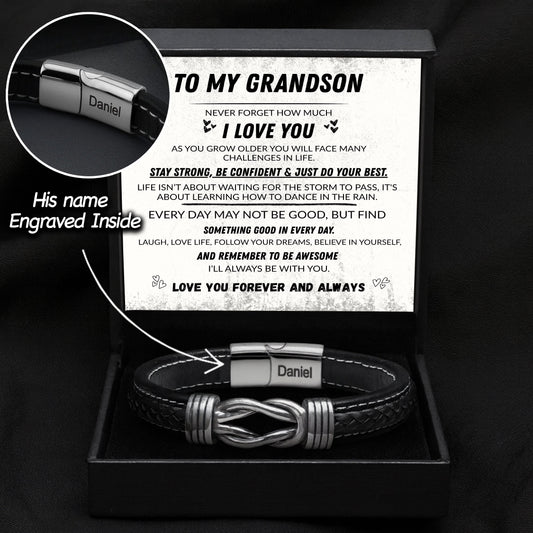 "To My Grandson" Infinity Bracelet Gift Set w/ Engraved Name
