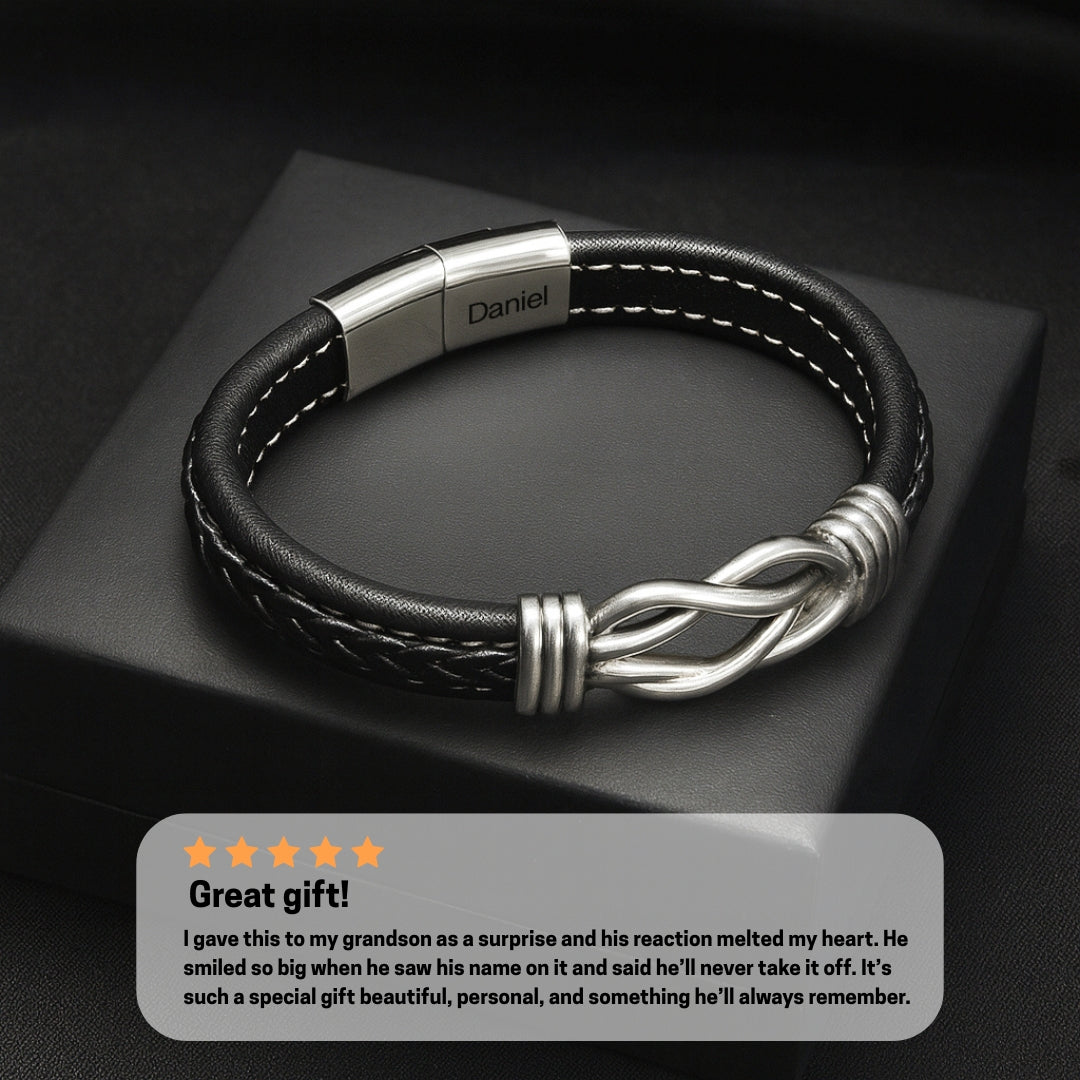 "To My Grandson" Infinity Bracelet Gift Set w/ Engraved Name