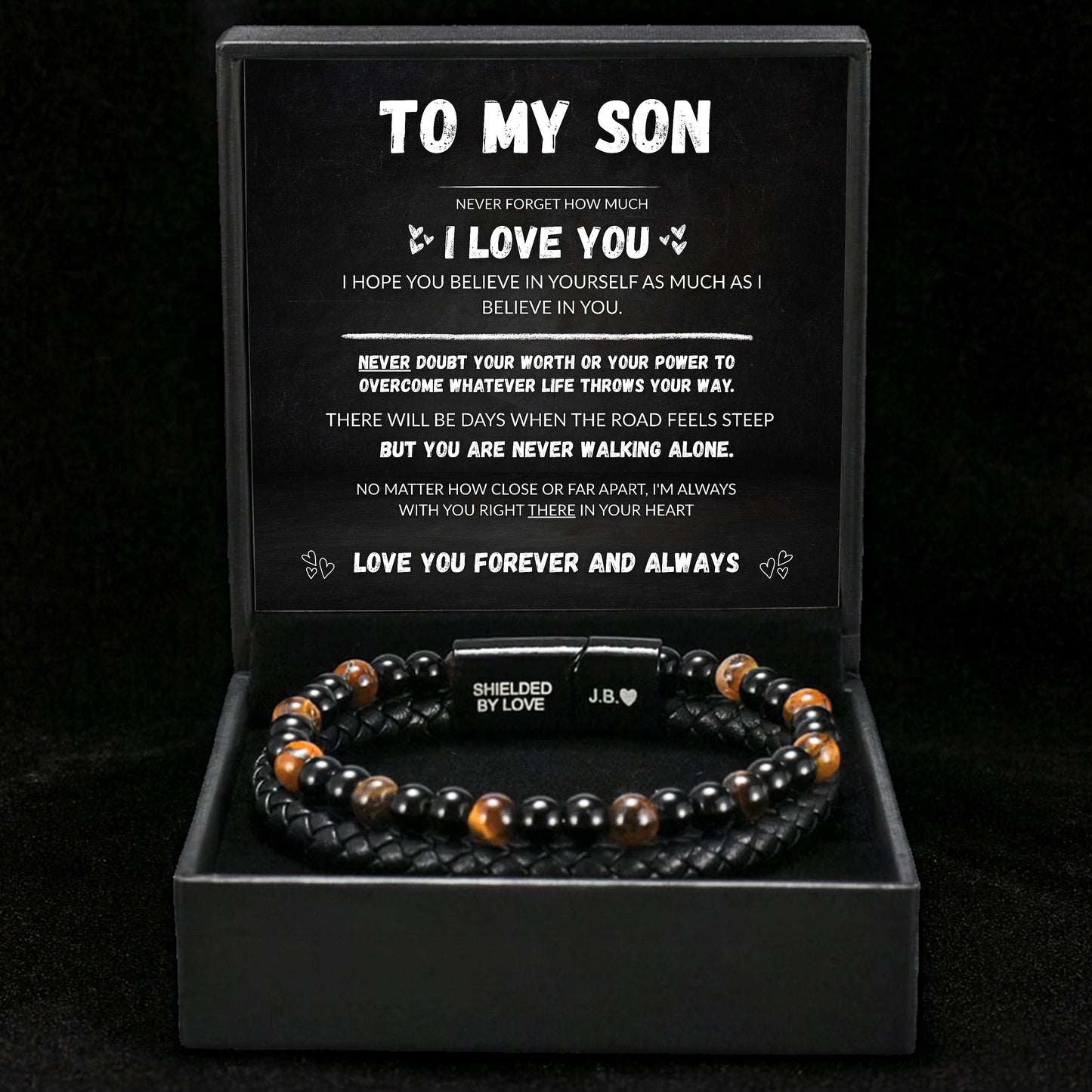 Son's Tiger Eye Protection Bracelet Set w/ Engraved Name