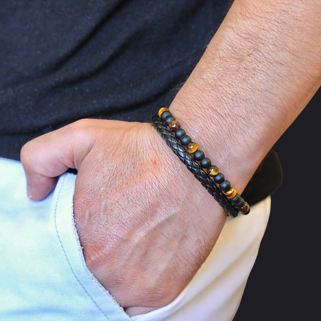 Son's Tiger Eye Protection Bracelet Set w/ Engraved Name