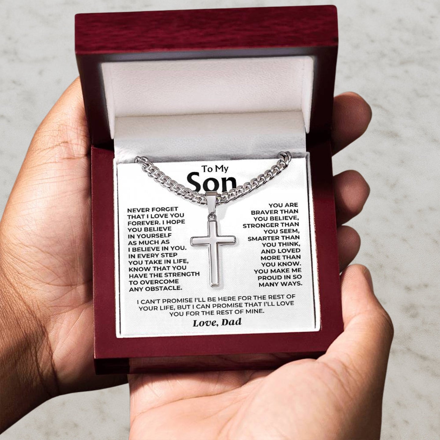 To My Son - Love Dad - Artisan Cross on Cuban Link Chain - Gift Set