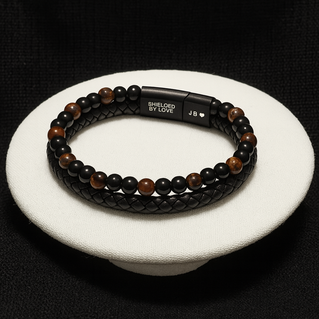 Son's Tiger Eye Protection Bracelet Set w/ Engraved Name