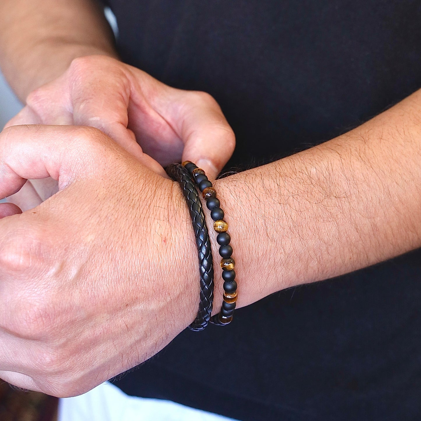 Son's Tiger Eye Protection Bracelet Set w/ Engraved Name