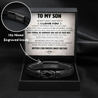 Son's Infinity Bracelet Gift Set w/ Engraved Name [BLACK EDITION]
