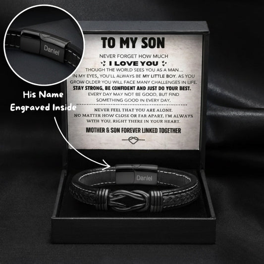 Son's Infinity Bracelet Gift Set w/ Engraved Name [BLACK EDITION]