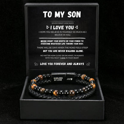 Son's Tiger Eye Protection Bracelet Set w/ Engraved Name