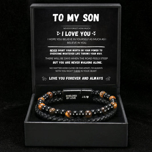 Son's Tiger Eye Protection Bracelet Set w/ Engraved Name