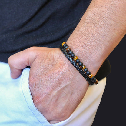 Son's Tiger Eye Protection Bracelet Set w/ Engraved Name