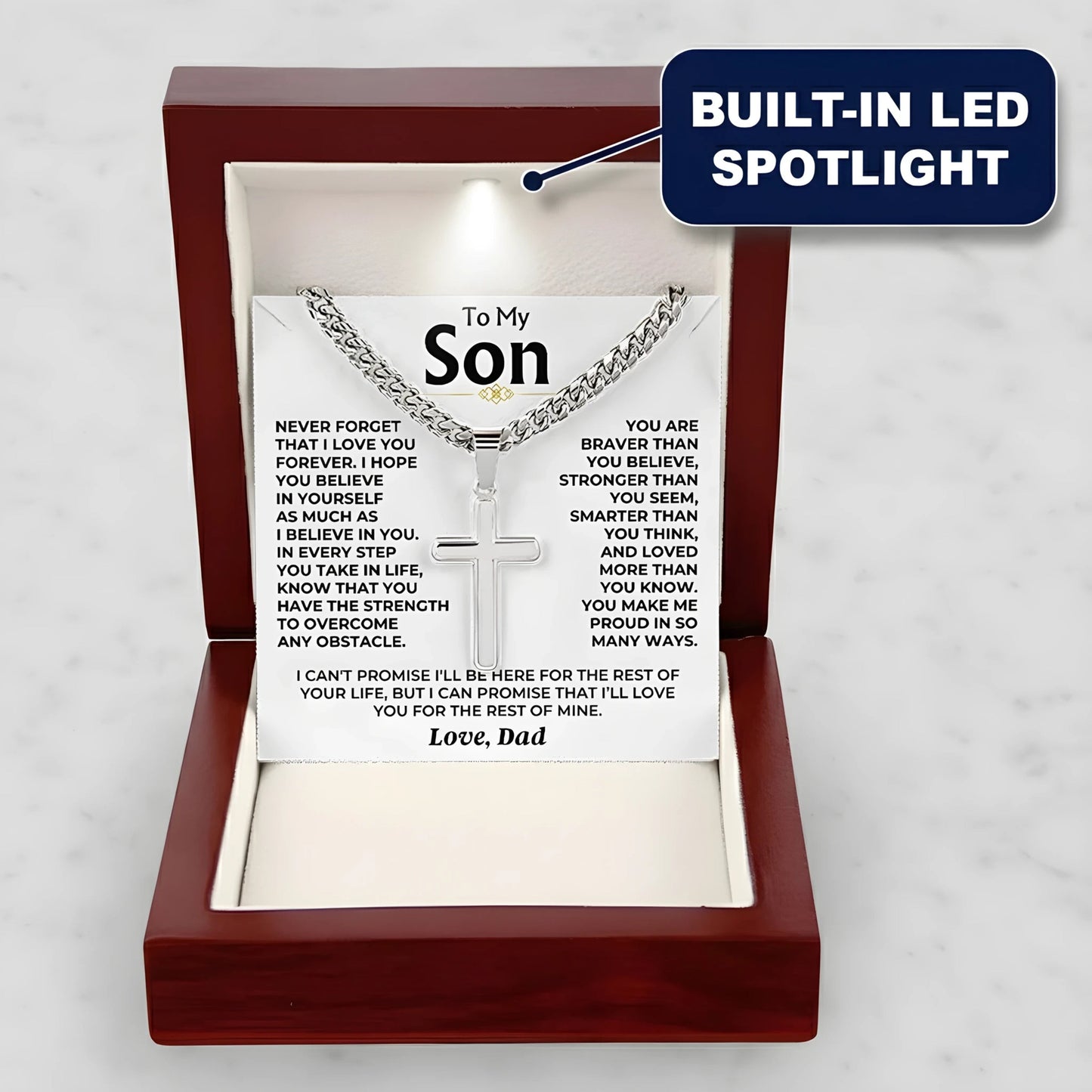 To My Son - Love Dad - Artisan Cross on Cuban Link Chain - Gift Set