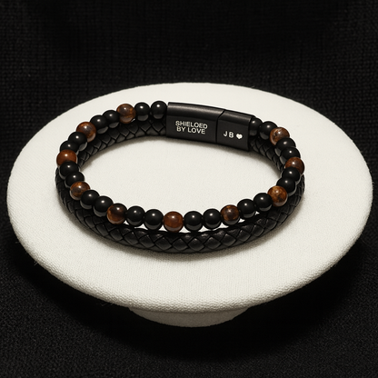Son's Tiger Eye Protection Bracelet Set w/ Engraved Name